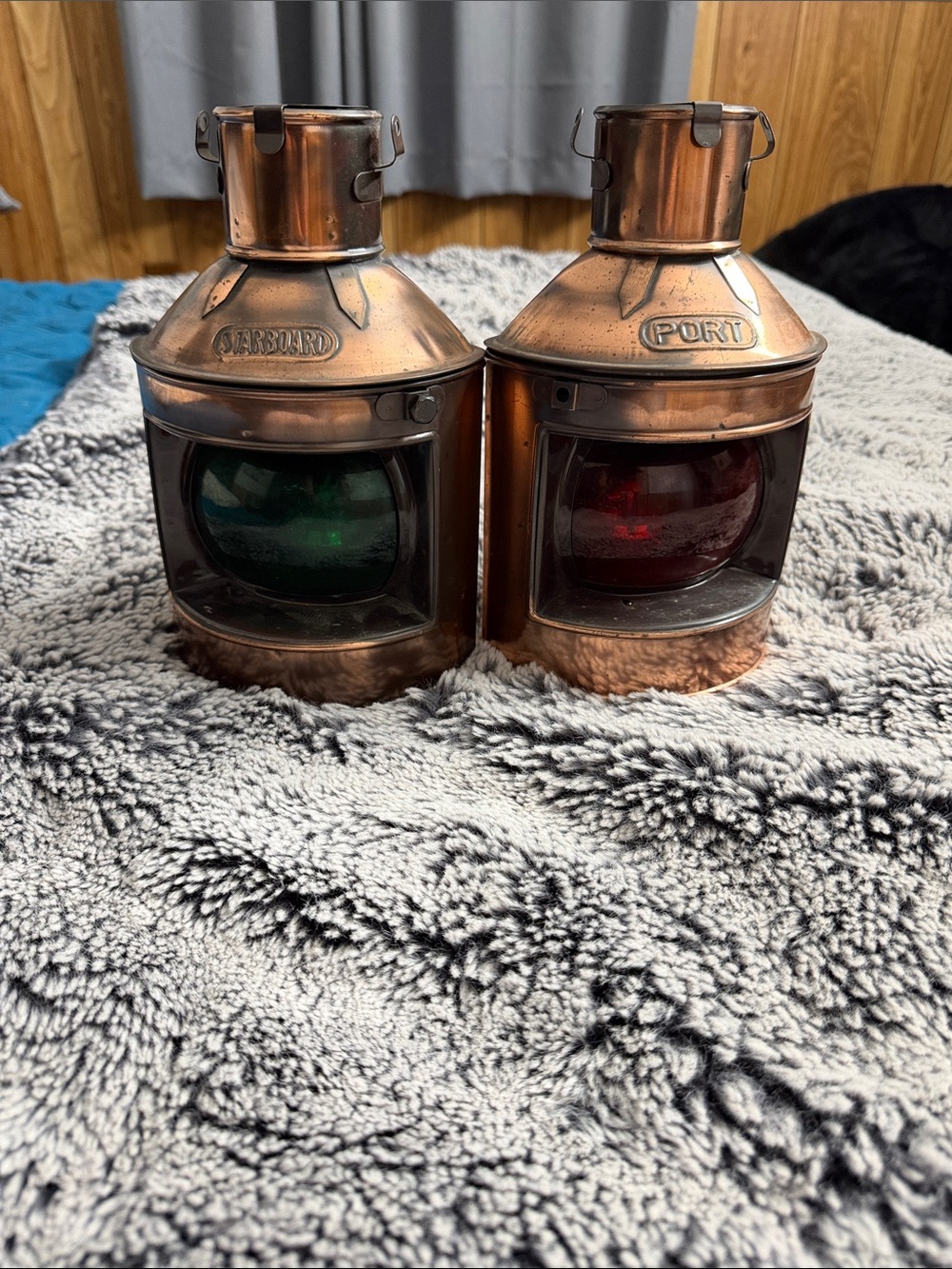Vintage Copper Port & Starboard Lantern Set - Decorative Home Accent